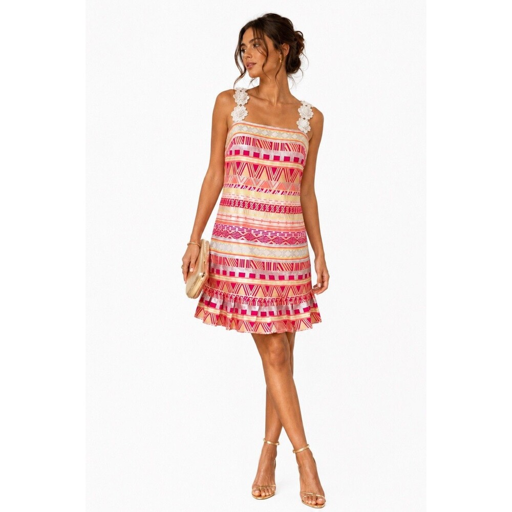 Laundry by Shelli Segal Floral Strap Metallic Jacquard Shift Dress Size 4 NWT